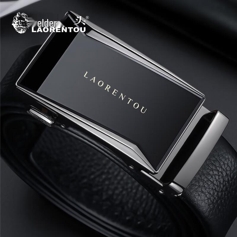 LAORENTOU Men s First-Layer Cowhide Automatic Buckle Leather Belt 120cm