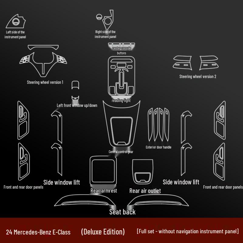 Compatible with 25 Mercedes-Benz E-Class E300L: center console screen protector, tempered glass screen protector, and dashboard protection film.