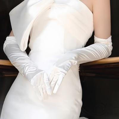 Full Finger Beaded Bridal Gloves Long Satin Gloves Sunscreen Wedding Gloves  Wedding