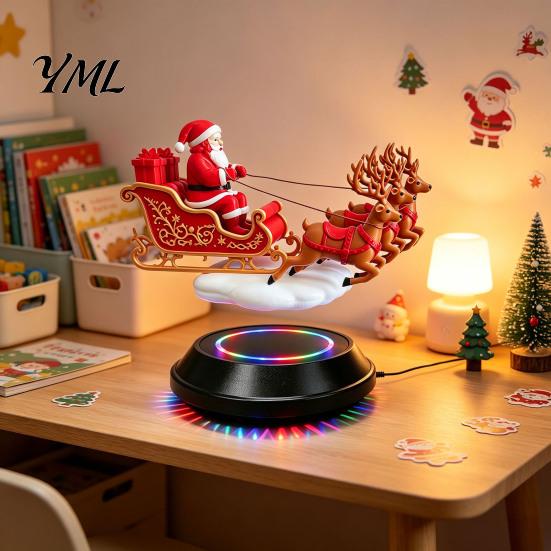 Seasonal Desktop Decoration Floating Santa Sleigh, Magnetic Levitation Santa's Flying Sleigh Ornament, Christmas Holiday Centerpiece for Home Display