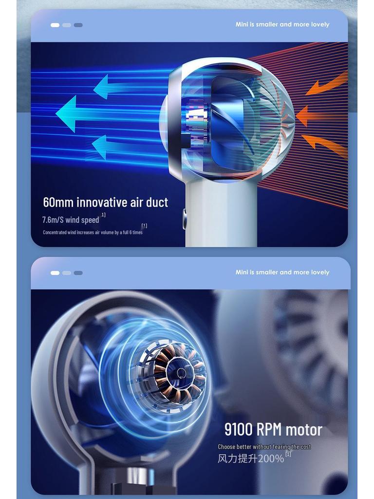 Compact Silent Handheld Fan with Powerful Wind & Long Battery Life