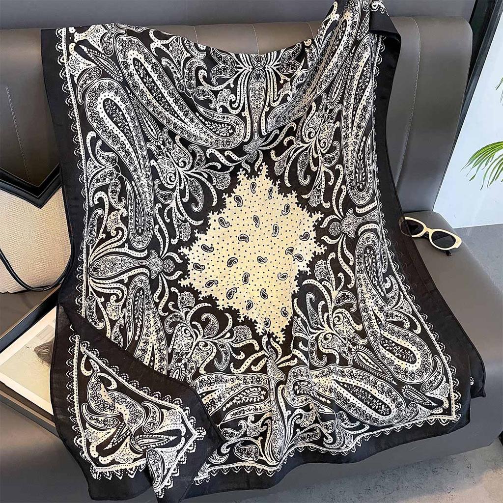 Women Cotton Linen Rose Print Scarf Shawl Hijab Muslim Long Headscarf Scarves Head Wraps Long Female Head Scarf