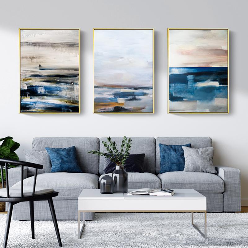 Blue Abstract Landscape Wall Art Canvas Painting Wave Nordic Posters and Prints Wall Pictures for Living Room Modern Home Decor