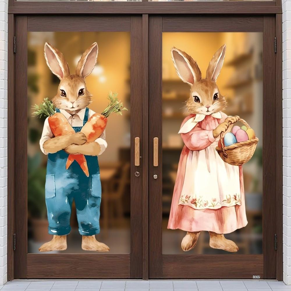 Creative Easter Door Stickers Cartoon Waterproof Easter Egg Window Decals Removable Static DIY Easter Bunny Static Cling Decal