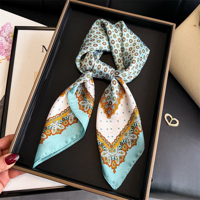

Square Scarf Hijab Silk Women s Shawl Wraps Bandana Headband Neckerchief Hair Bands Luxury Brands Foulards Femme Designer Ribbon 70x70cm