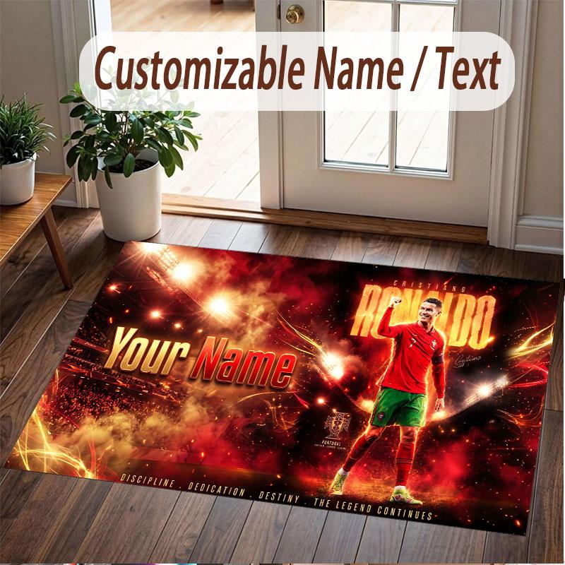 Tappeto Personalizzato Cristiano Ronaldo Modello Stampa Nome Testo Morbido Antiscivolo Tappeto per Pavimento per Decorazione Interna Casa