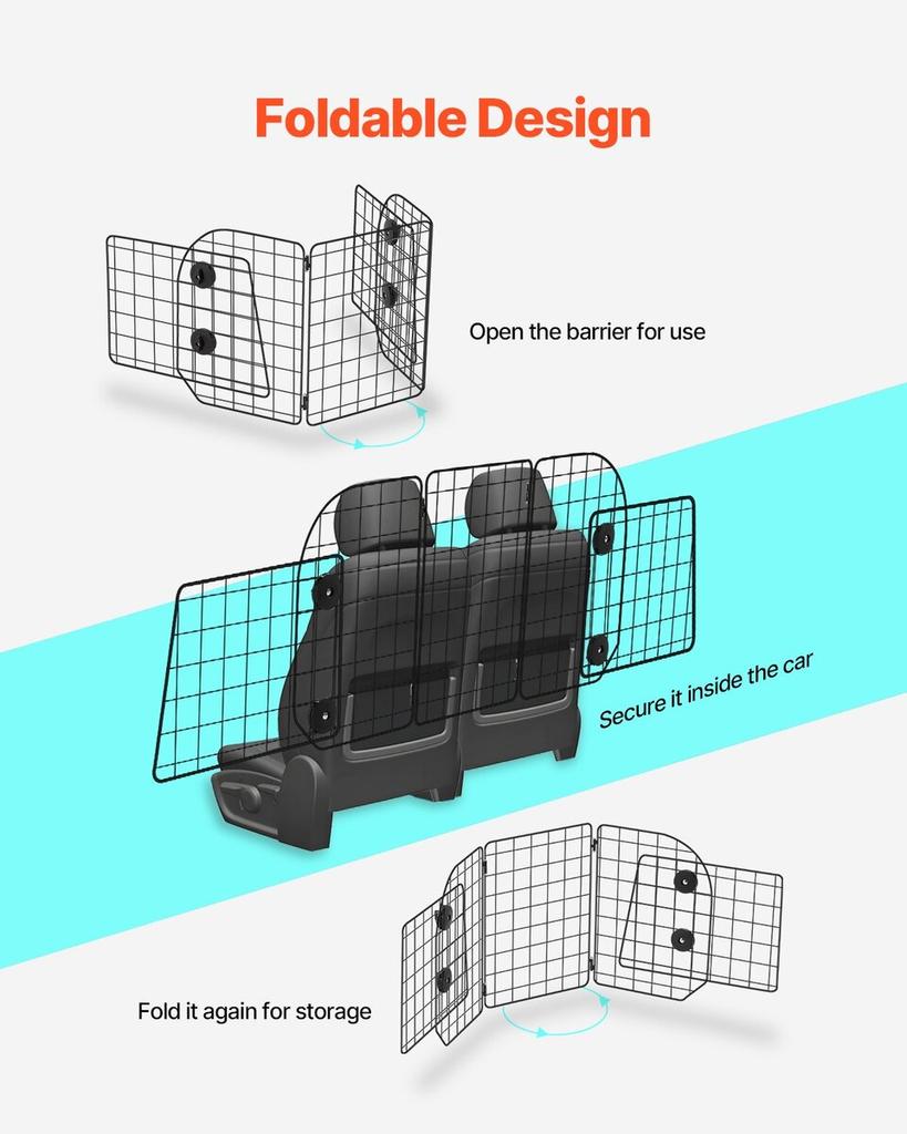 Dog Car Barrier 36.6"-60" Adjustable Pet Divider Gate for Cargo Area