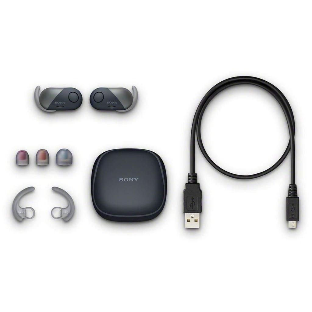 Sony True Wireless Ohrhörer Amazon Alexa Bluetooth Getrennt Links und Rechts 2018 Schwarz BM Geräuschunterdrückung WF-SP700N Integriert, Kompatibel, Kopfhörer,