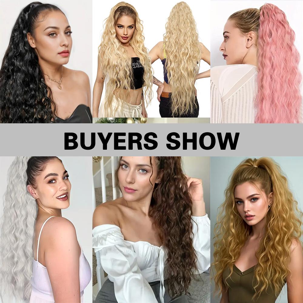 MERISIHAIR Synthetic Long Curly With Elastic Band Ponytail Extension Wrap Around Heat Resistant Pony Tail For Women Daily Wear