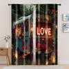2pc,  Scene Curtains Happy Valentine's Day_ Red Rose Flowers_ Car Forest Fabric,Without Electricity Holiday Decorations Perfect