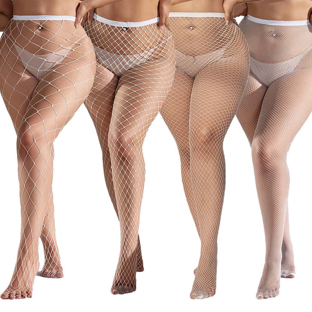 3Xl Fishnet Stockings Mesh Pantyhose Plus Size White Black Large Over Knee Long Socks Thigh High Tights For Oversized Women 2Xxl