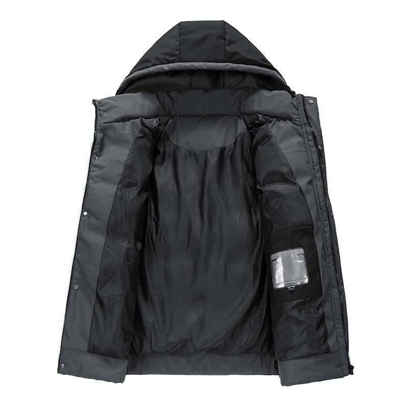 Herren Winterjacke mit Kapuze, einfarbig, lockere, warme Baumwollwattierung, New Port Wind, bequeme Baumwollwattierung