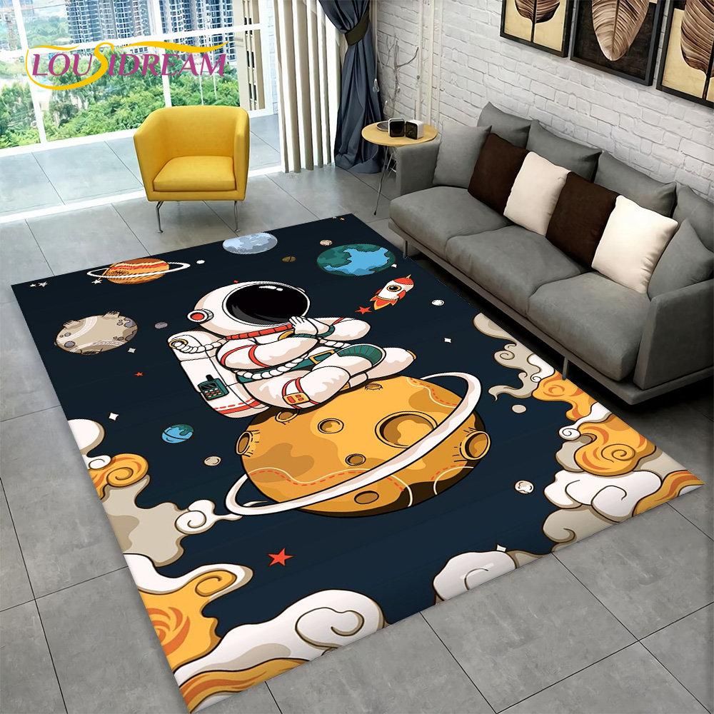 Dywan 3D Cartoon Astronaut Space Area, dywanik do domu, salonu, sypialni dziecięcej, sofy, wycieraczki, dekoracja, antypoślizgowa mata podłogowa dla dzieci