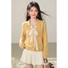 Yellow Women's Loose Knit Cardigan with Bow - Autumn Winter Sweater 2026