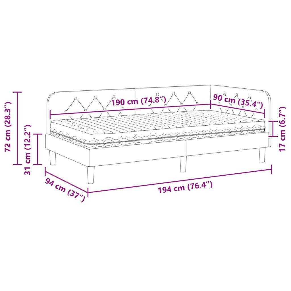 Corner Bed Frame Light Grey 90 X 190 Cm Velvet