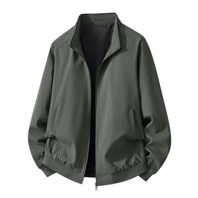2026 Men's Spring/Autumn Stand Collar Jacket – Solid Color, Casual, Loose Fit, Plus Size, Trendy and Versatile Jacket