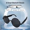 AI Smart Glasses with Bluetooth Calling & Music, Retro Oval Frame Sunglasses, Black Technology