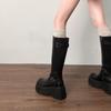 Classics Black Women'S Boots Height Increasing Knee-High Long Boots Women Belt Buckle Side Zip Round Toe Wedge Platform Shoes
