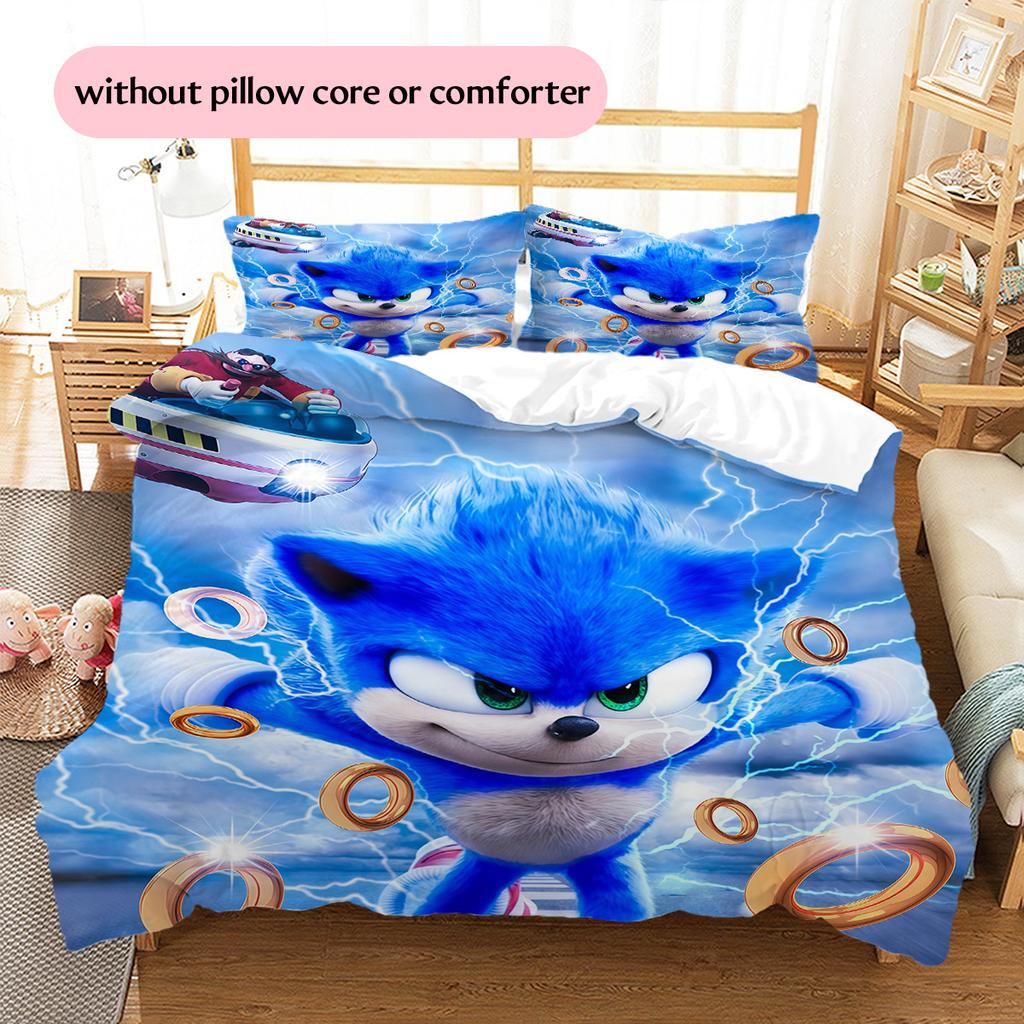 Sonic Lightning Pattern Bedding Quilt Set  Home Decoration  Gift (1 * duvet cover + 2 * pillowcase  without core)
