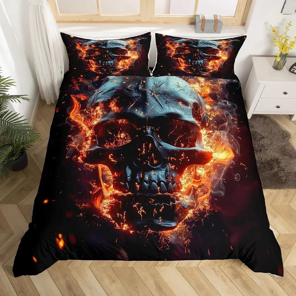 Floral Comforter Cover No Filling Black Skeleton Bedding Set Antique Victorian Baroque Skull Duvet Cover Gothic Vintage