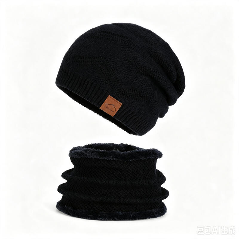 Winter Knit Beanie and Neck Gaiter Set Warm Fleece Lined Slouchy Hat Scarf for Men Women