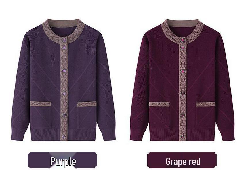 Damen Plus Samt Strickjacke - Verdickte Frühling & Herbst Jacke für Mittelalte und Ältere