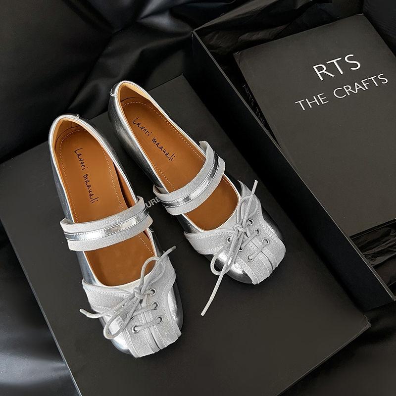 2025 new niche ballet shoes French bow lace-up Mary Jane square head inner height-increasing single shoes women