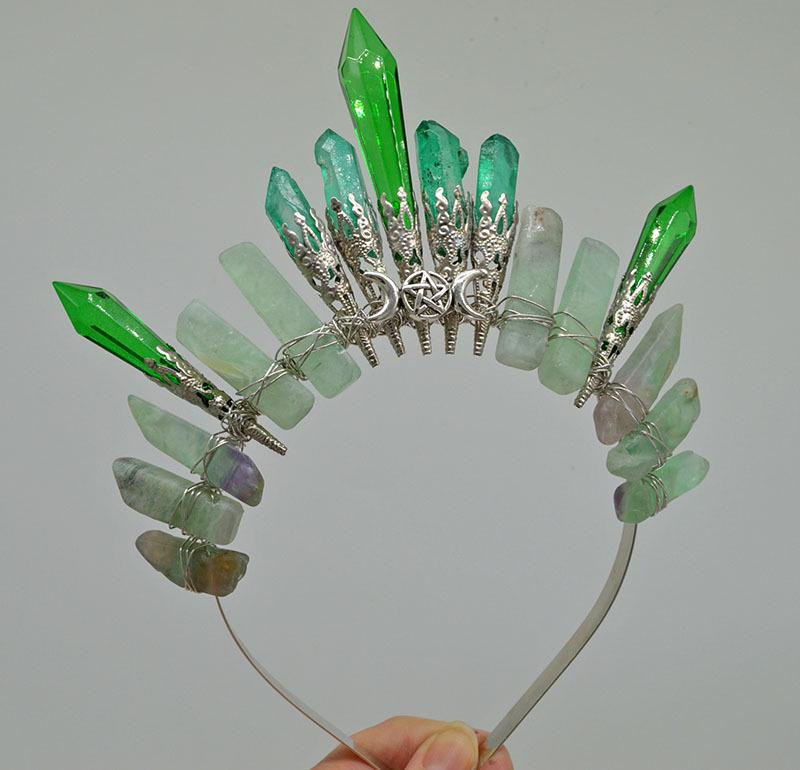 Retro Silver Moon Crystal Glass Crown Headband