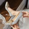 Wedding Shoes Women's Brides Bridesmaids Crystal Shoes Etiquette Wedding Sequins Fine Heels Rhinestones Women's High Heels