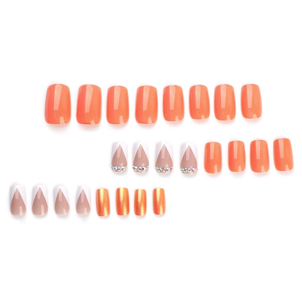 Orange & White French Rhinestone Color-Changing Dragon Glitter Nail Stickers - Finished False Nails
