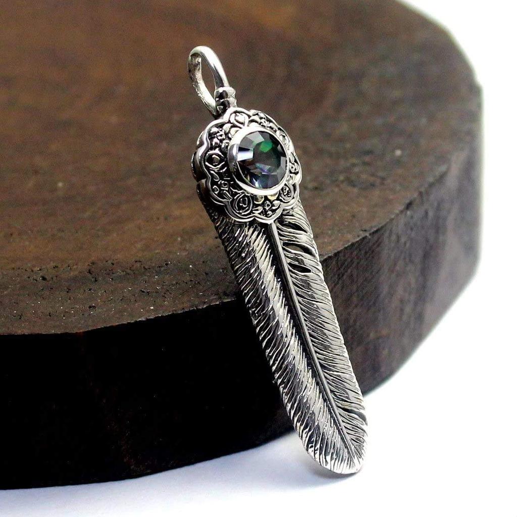 Feather Eagle Feather Zirconia Sterling Silver 925 Pendant for Women and Men - Native American Style