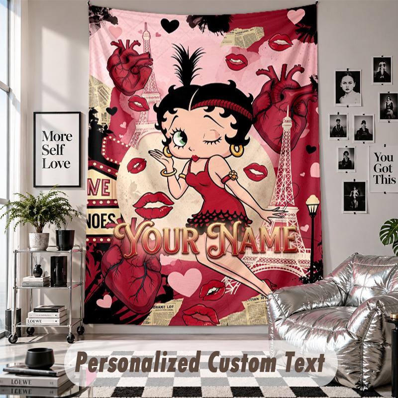 Custom Tapestry Wall Hanging, Betty Boop Personalized Name Text Home Wall Decor