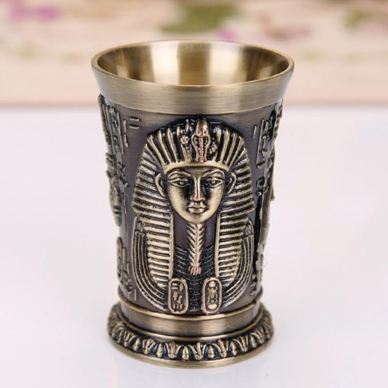 Vintage Grail, Alloy Relief Carved Pharaoh Drinking Tumbler, European Portable Mini Vodka Cup, Wine Cabinet Home Decoration,1pcs