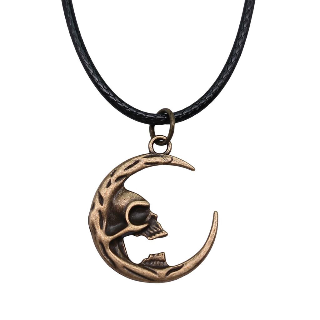Enamel Pendant Necklace Gothic Halloween Day Jewelry Cow 45cm Leather Chain