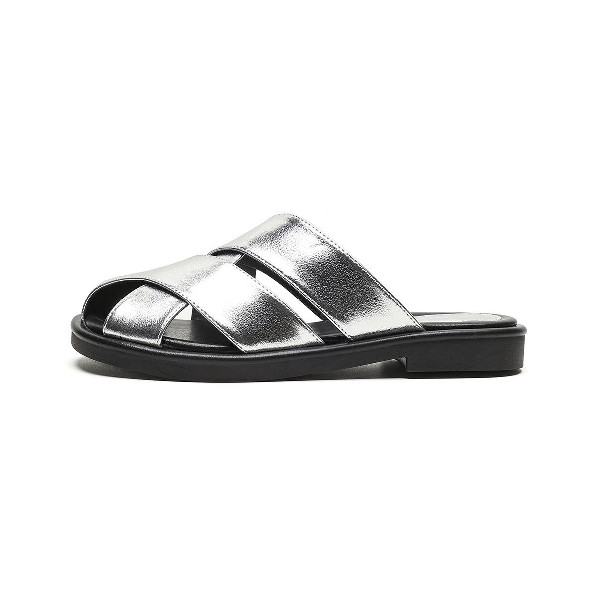 

Weiwei Girl 569-1 Baotou Half Slippers Female Summer Wear Fairy Wind Niche Korean Edition Silver Beach Cool Slippers 42