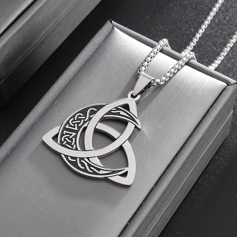 European and American Viking Triangle Knot Moon Phase Surrounding Necklace Titanium Steel Men's