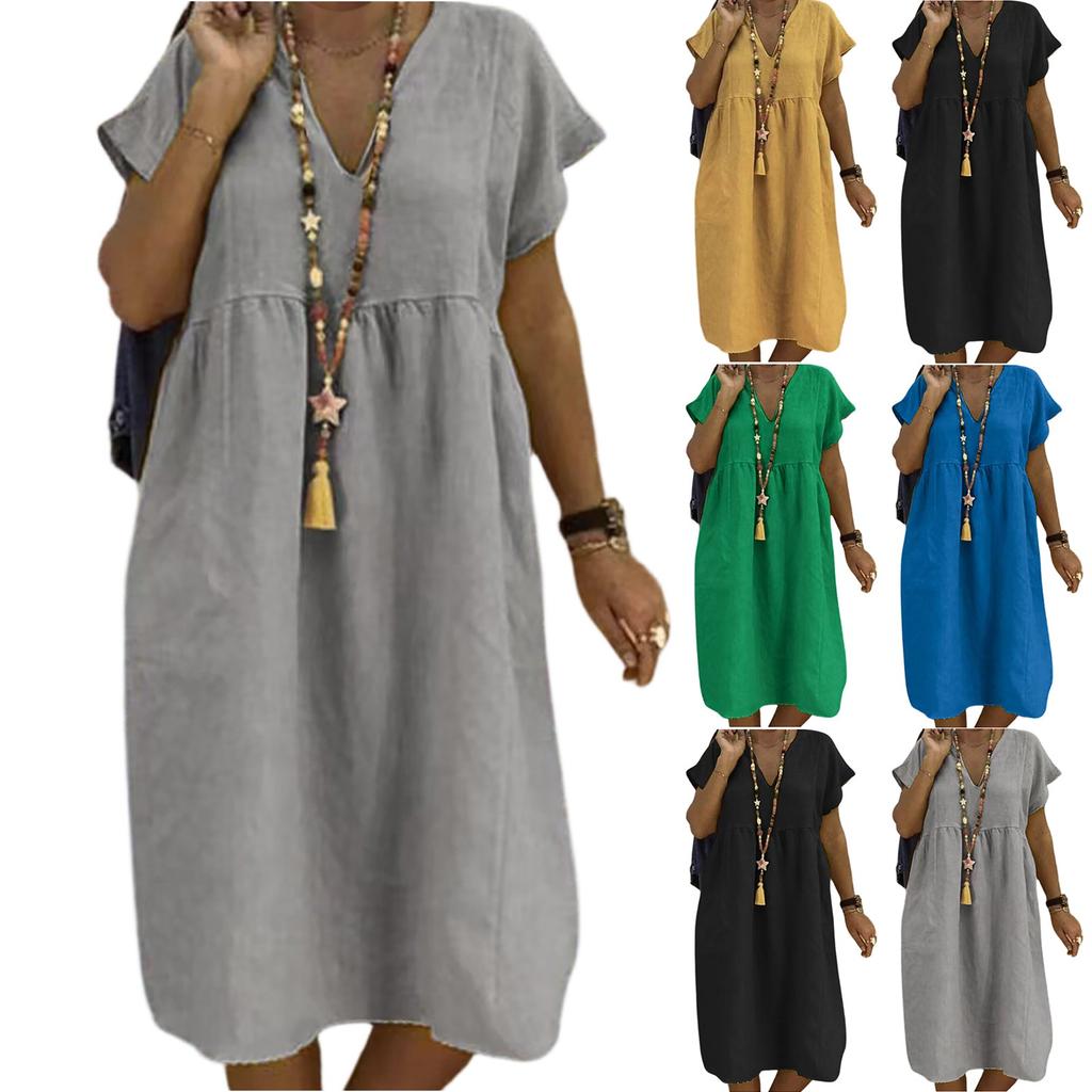 Women's Fashion Casual Slim Short Sleeve V-Neck Splicing Dresses