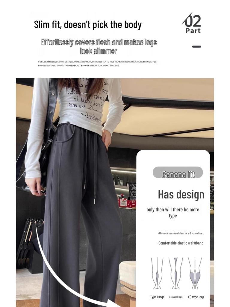 Women's Gray Slim Wide-Leg Sweatpants: Spring 2025 Casual Draped Sports Trousers