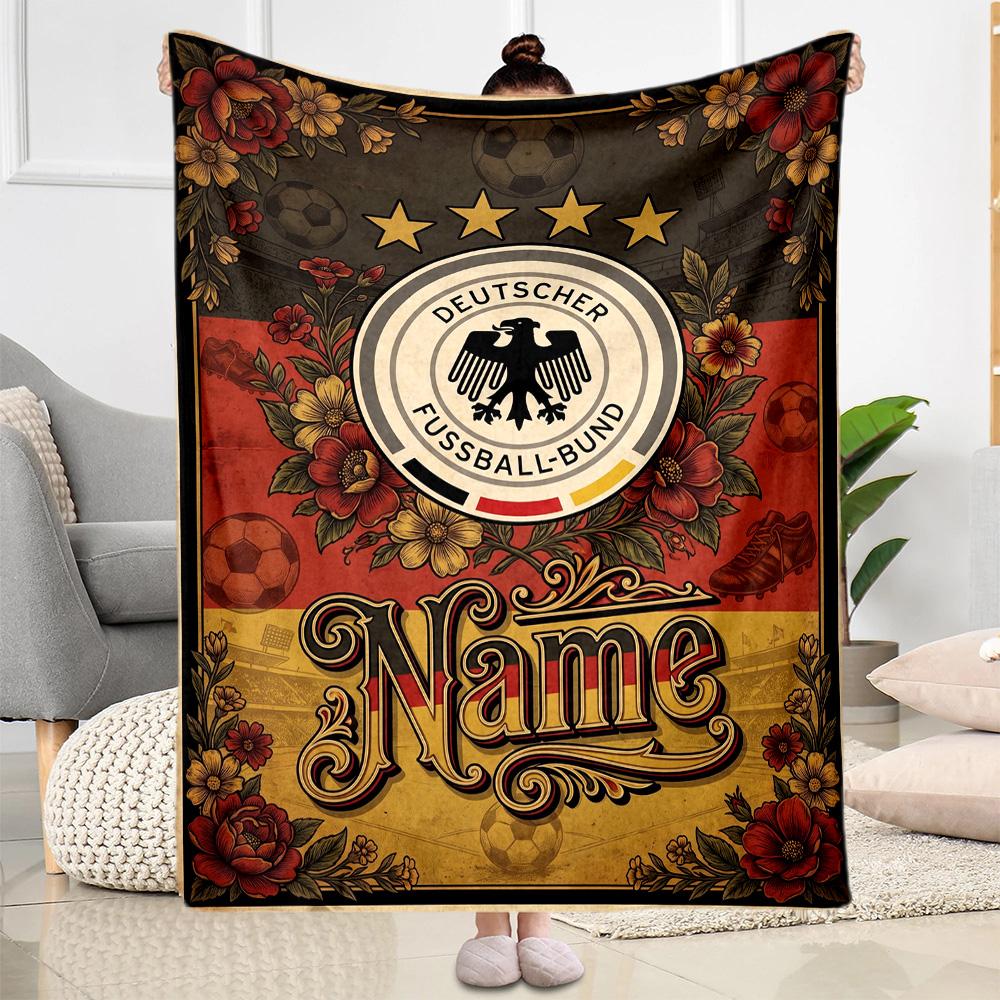 German Football Crest Artwork Personalized Text Blanket Gift Personalized Blanket Comfortable Suitable for Livingroom Sofa Living Room Home Decor
