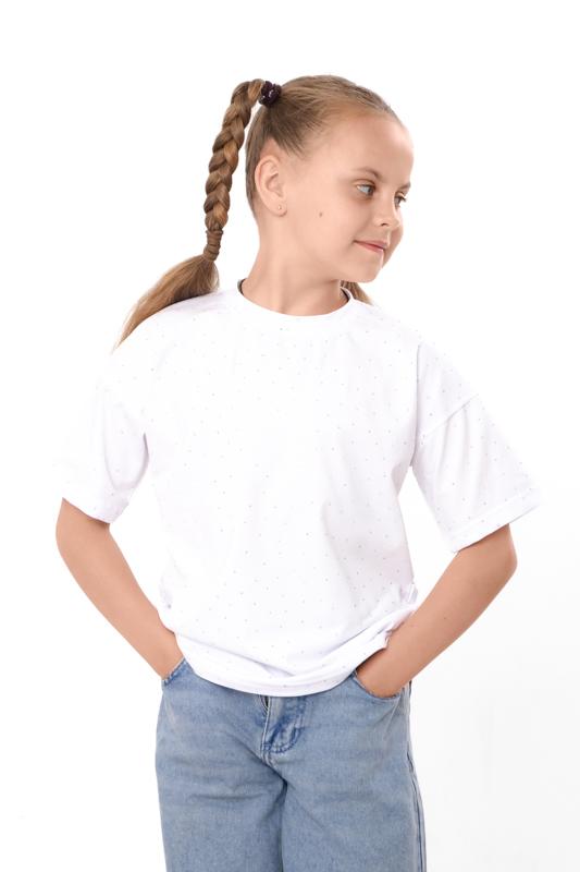 T-shirt for Girls – Soft Knitted Fulicra with Rhinestones, Straight Cut, Various Colors Summer 6414-105-5 HC