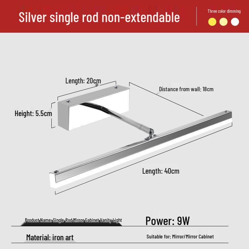 Nordic Minimalist Bathroom LED Telescopic Mirror Cabinet Vanity Light, Three-Color Wall Light for Bathroom.