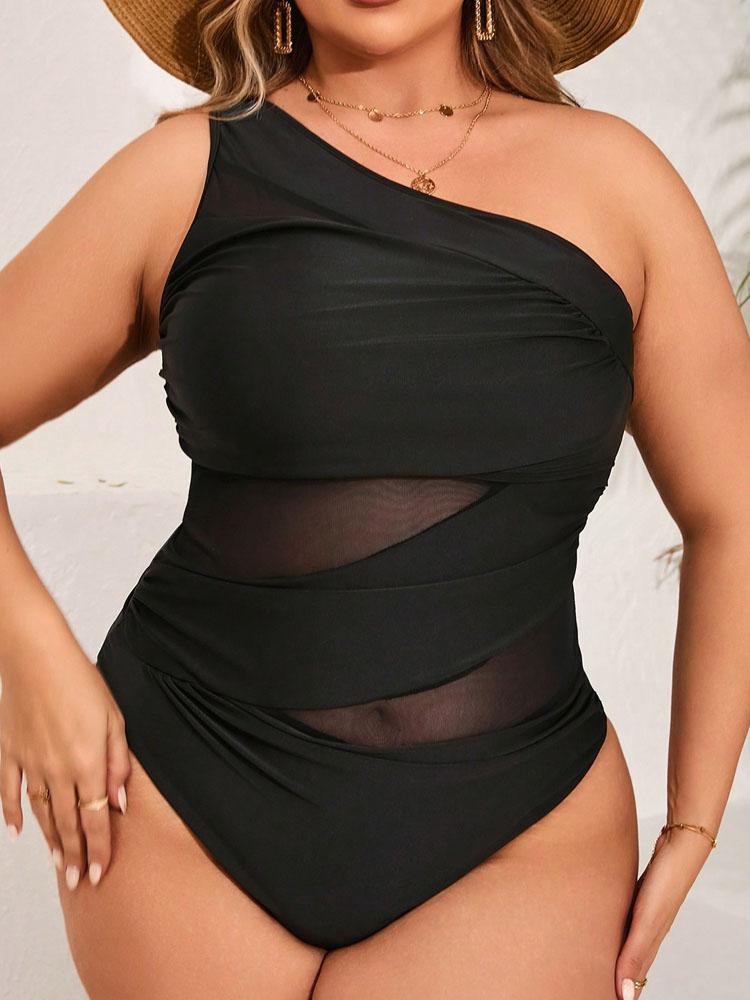 Costume da bagno 2025 da donna a rete patchwork taglie forti, costume intero monospalla grande da donna, costume da bagno per spiaggia taglie forti