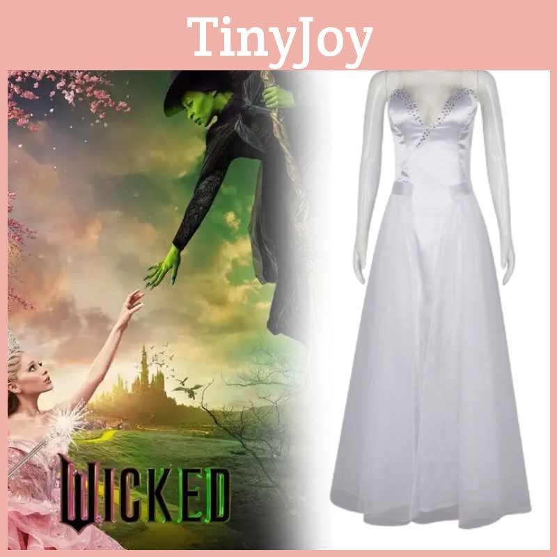 Wicked For Good Glinda Cosplay Costume For Women With Polyester Long Dress For Halloween And Stage Performances