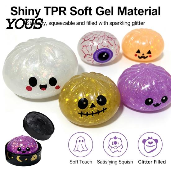 Anxiety Relief Toys for Office Desk Halloween Bun Squeeze Toy with Steamer, Sensory Fidget Stress Ball, Spooky Ghost Pumpkin Adults And Focus,