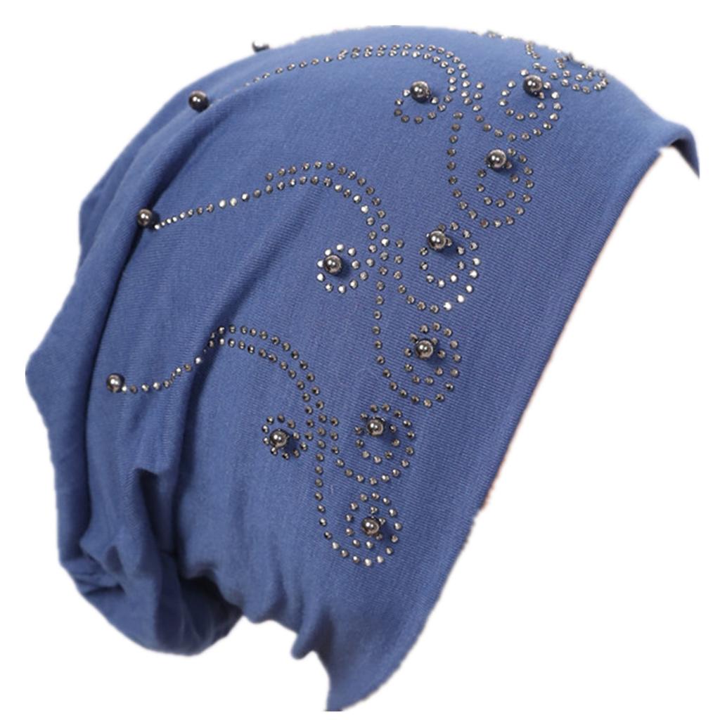 Autumn and Winter Men's and Women's Double Layer Pure Cotton Pearl Hot Diamond Pullover Hat Warm Confinement Hat Thin Casual Pile Hat