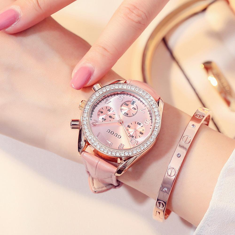 Orologio da Donna Multifunzionale Tre Contatori con Calendario Quarzo Quadrante Grande Strass Orologio Moda per Donna