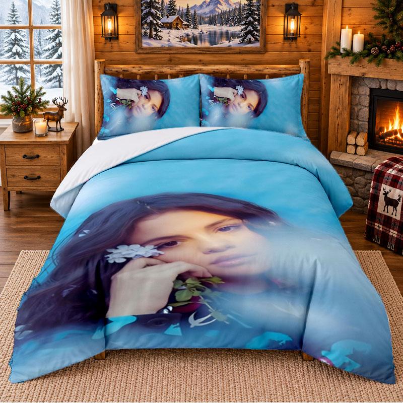 Selena Gomez Pattern Bedding 3Pcs Set Bed Sheet And Pillowcases For Indoor Bedroom