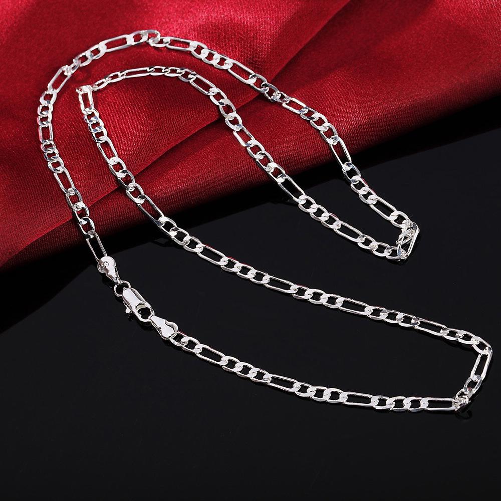 Silver-Plated 4MM Figaro Cuban Chain Necklace