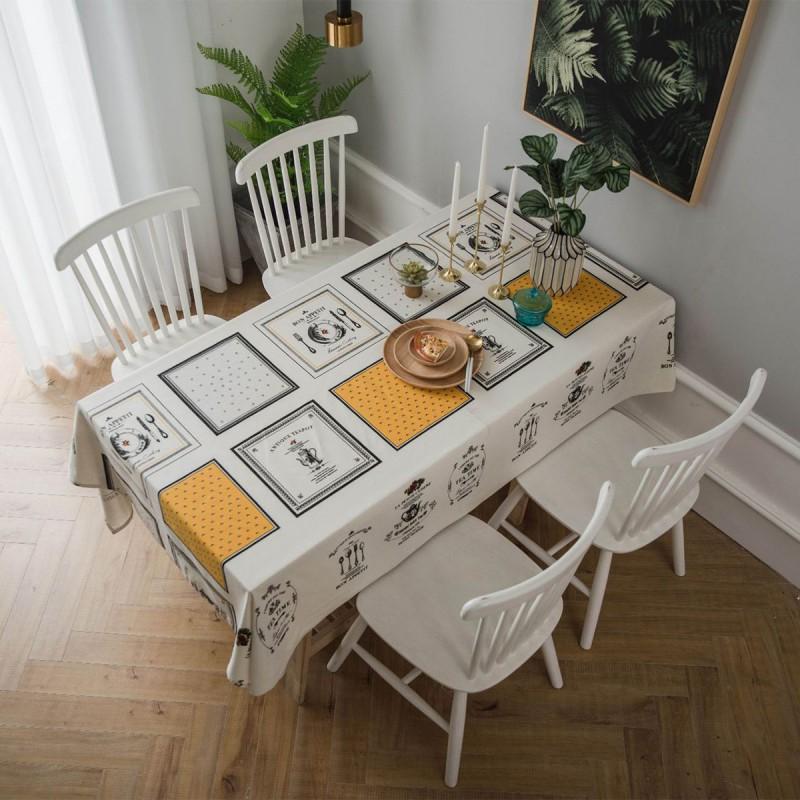 Linen Look Tablecloth Living Room Coffee Table Dining Rectangular Cotton Blend Dustproof Decorative Home Use