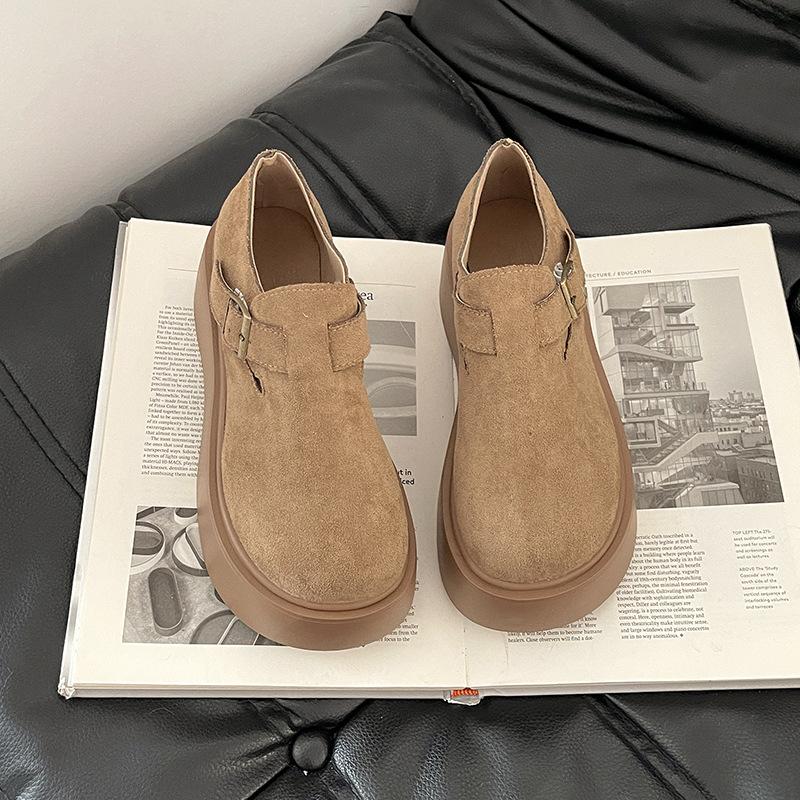 New retro versatile small platform shoes women's autumn and winter suede one-pedal single shoes